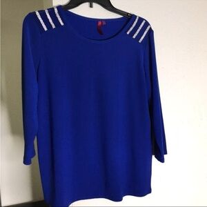 Scarlett Cobalt Blue Long Sleeve Top with Silver Shoulder Stripes
